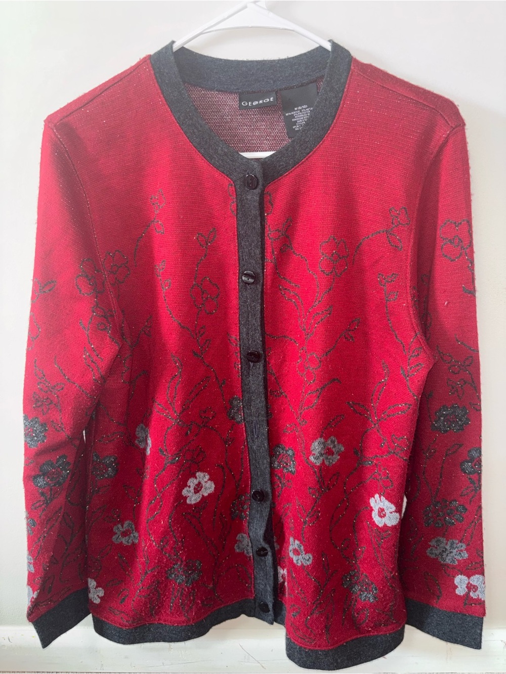 George Red Floral Cardigan with Charcoal Trim
